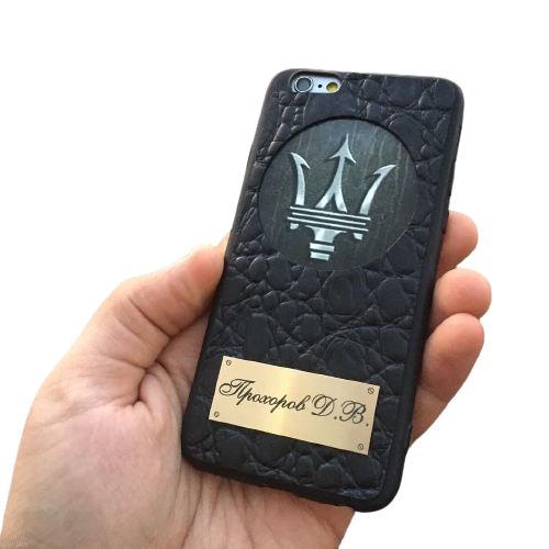 Кожаный чехол-накладка  с логотипом "Maserati" на телефон