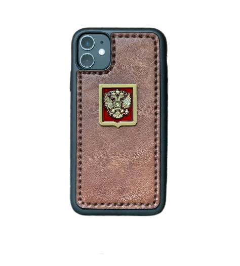 Кожаный чехол-накладка с гербом РФ на красном фоне для телефона