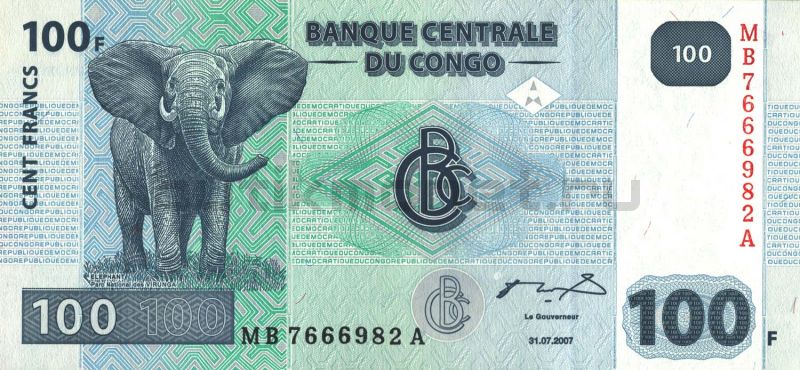 100 франков 2007 Конго