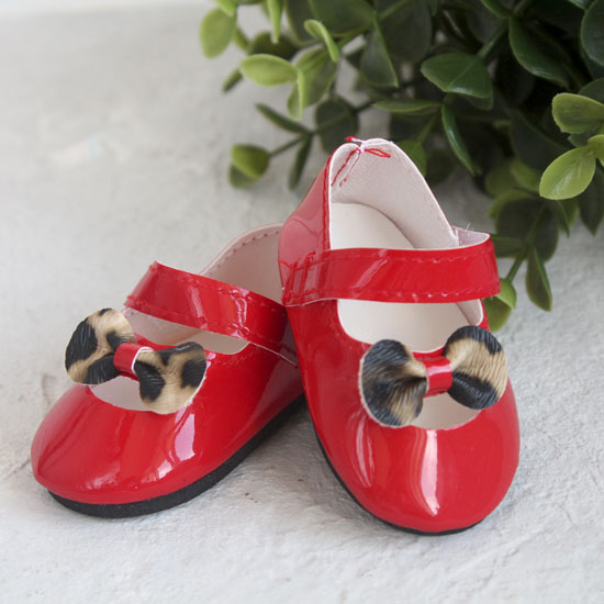 Обувь для кукол - Сандалии красные с леопардовым бантиком, 7 см.