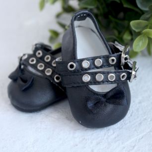Обувь для кукол - Сандалии черные с двойным ремешком, 7 см.