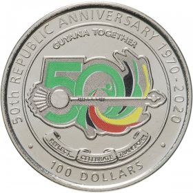 50 лет Кооперативной Республике Гайана  100 долларов 2020 Гайана