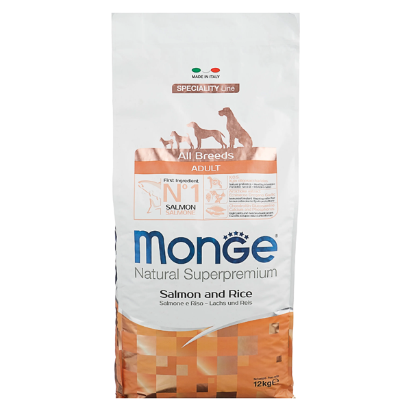 Сухой корм для собак Monge Speciality line лосось с рисом 12 кг