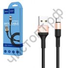 Кабель USB - микро USB HOCO X26 Xpress, 1.0м, круг, 2.1A, ткань, чёрный, с золотой вставкой