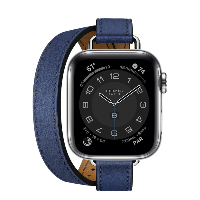 Часы Apple Watch Hermès Series 9 GPS + Cellular 40mm Silver Stainless Steel Case with Bleu Swift Leather Attelage Double Tour