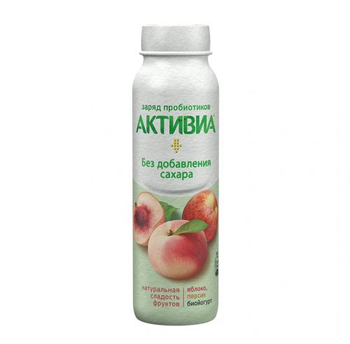 Биойогурт питьевой обогащенный Активиа 2% яблоко-персик 260г бут.