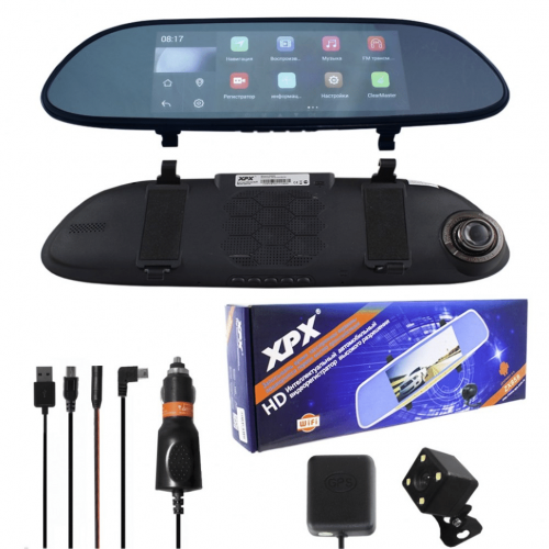XPX ZX858 Автомобильный видеорегистратор-зеркало (2CAM/GPS/WiFi/Android/G-Sensor/WDR/FM)