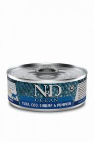 N&D CAT OCEAN COD, SHRIMP&PUMPKIN (Треска с Креветками и Тыквой для кошек) 80г.