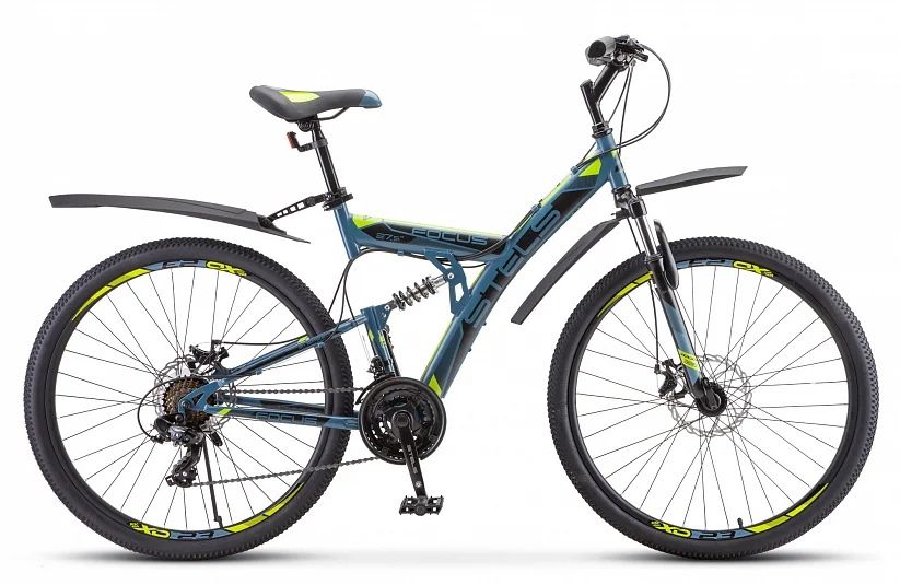 Велосипед Stels Focus MD 27.5" 21-SP V010 19" Синий/неоновый зелёный (LU089832 LU083835)