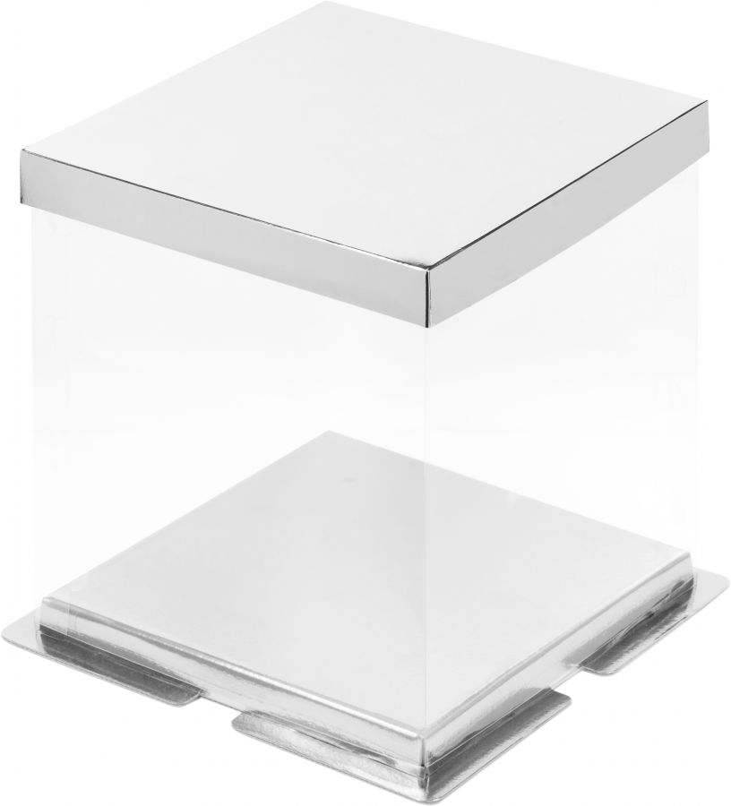 РК Коробка д/торта ПРЕМИУМ с пъедесталом просрачная 235*235*220 (серебро)