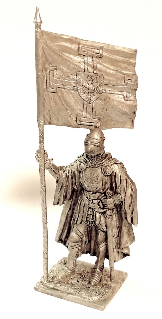 Фигурка Тевтонский рыцарь со знаменем Ордена 1400г. олово