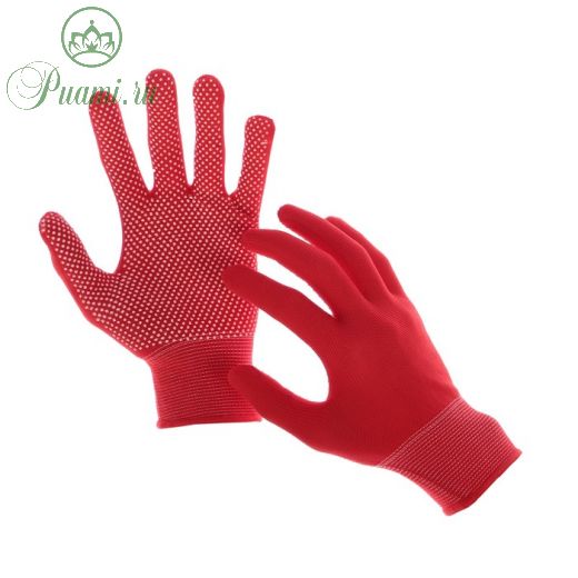 Перчатки, х/б, с нейлоновой нитью, с ПВХ точками, размер 8, красные, «Точка», Greengo