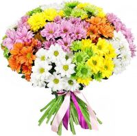 "Цветочная мозаика"  букет из разноцветных хризантем