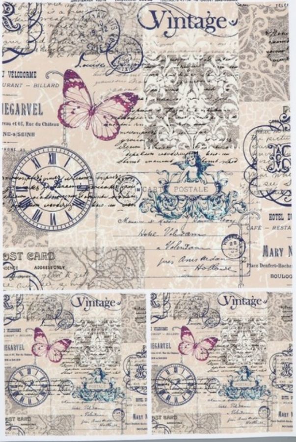 Декупажная карта Impressio, "Часы и бабочки", 16248, 29,7*21см