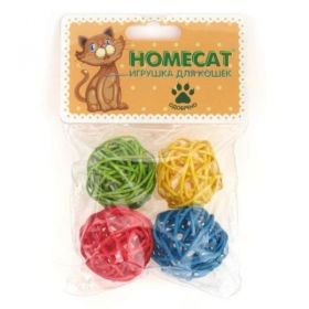 HomeCat Игрушка д/кошек мячи из ротанга с колокольчиком  4шт