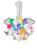 Воздушные шары набор «С Днем Рождения» с цифрой 1 серебро