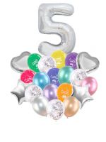 Воздушные шары набор «С Днем Рождения» с цифрой 5 серебро