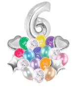Воздушные шары набор «С Днем Рождения» с цифрой 6 серебро