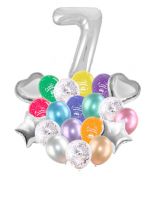 Воздушные шары набор «С Днем Рождения» с цифрой 7 серебро