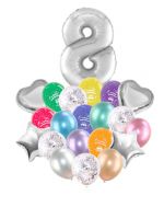 Воздушные шары набор «С Днем Рождения» с цифрой 8 серебро