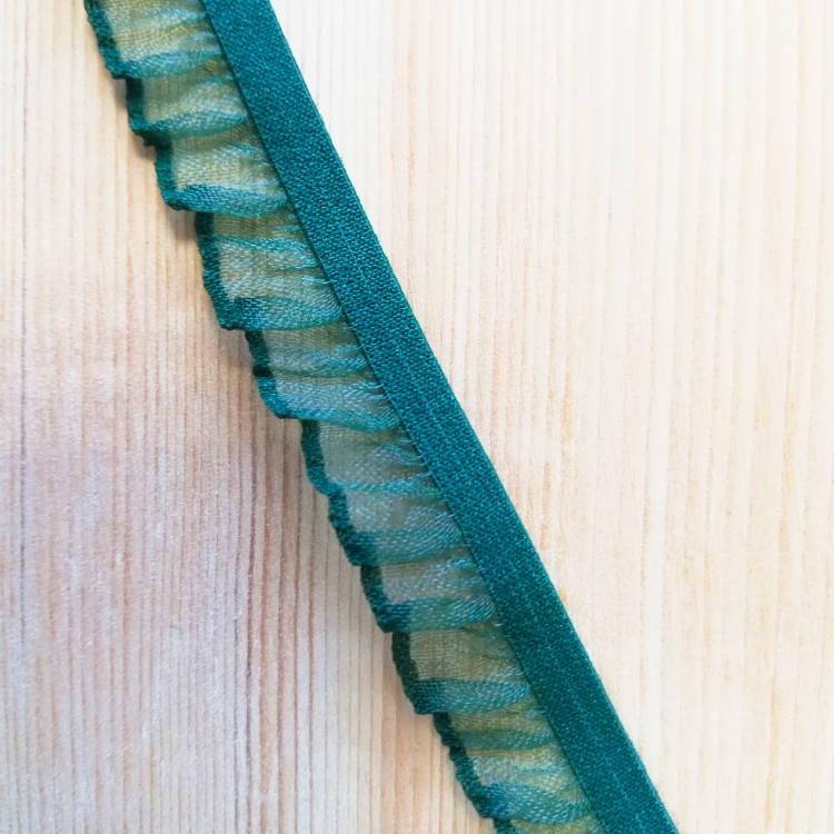 фото Резинка декоративная с рюшем из органзы PEGA 14 мм разные цвета от 1 метра темно-зеленый