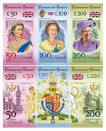 God Save the Queen Elizabeth II— набор 50,100,200 фунтов Великобритания. Памятные банкноты. UNC