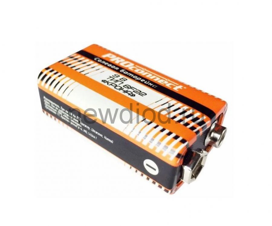 Солевая батарейка КРОНА 9V 6F22 "Крона" PROconnect