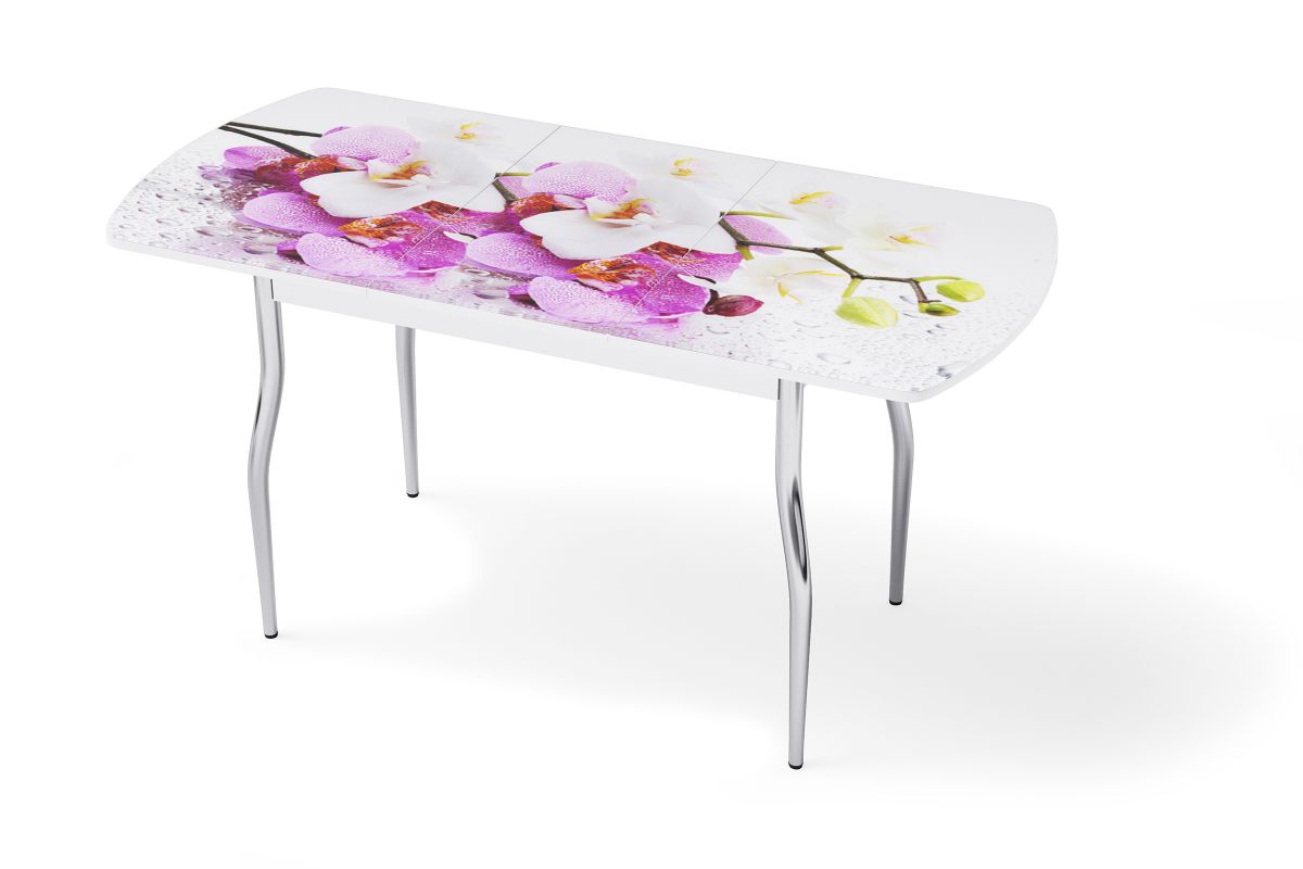 Стол стеклянный с ф/п раздвижной (Вставка 400) Орхидея бело-розовая (Паук)