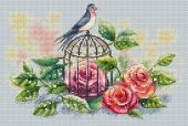 "Swallow and Roses". Digital cross stitch pattern.
