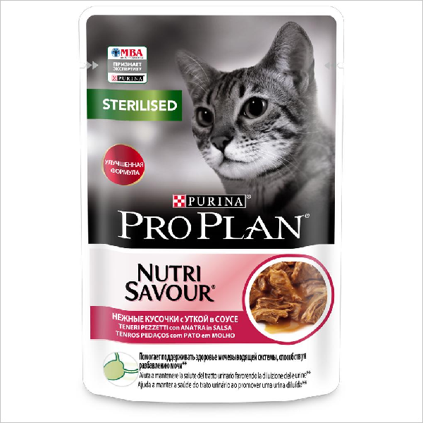 Влажный корм для стерилизованных кошек Pro Plan Sterilised Nutrisavour кусочки в соусе с уткой
