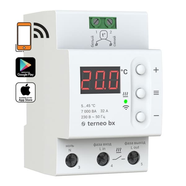 Электронный программируемый терморегулятор для теплого пола Terneo BX c Wi-Fi, 32 А/7000 Вт