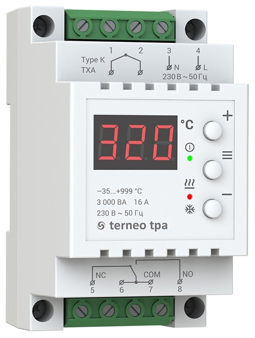 Электронный терморегулятор для высоких температур Terneo TPA без датчика, 16 А/3000 Вт