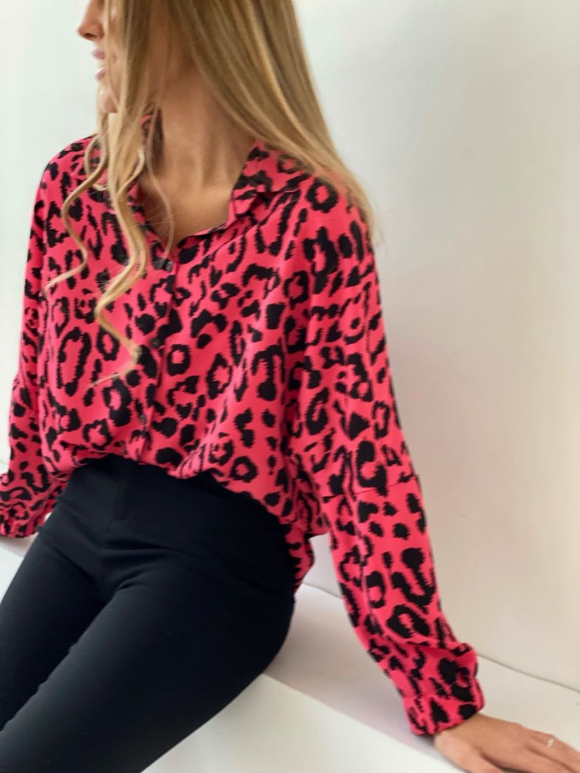 5053 Рубашка в леопардовой расцветке розовая
