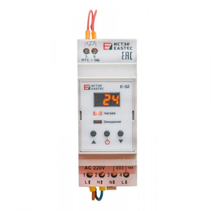 Электронный терморегулятор для пола и обогревателей Eastec E-32 DIN, 16 А/3500 В