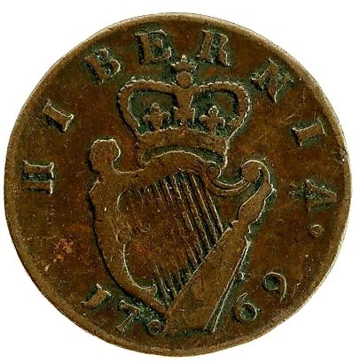 1/2 пенни 1769 Ирландия Великобритания AUNC- XF