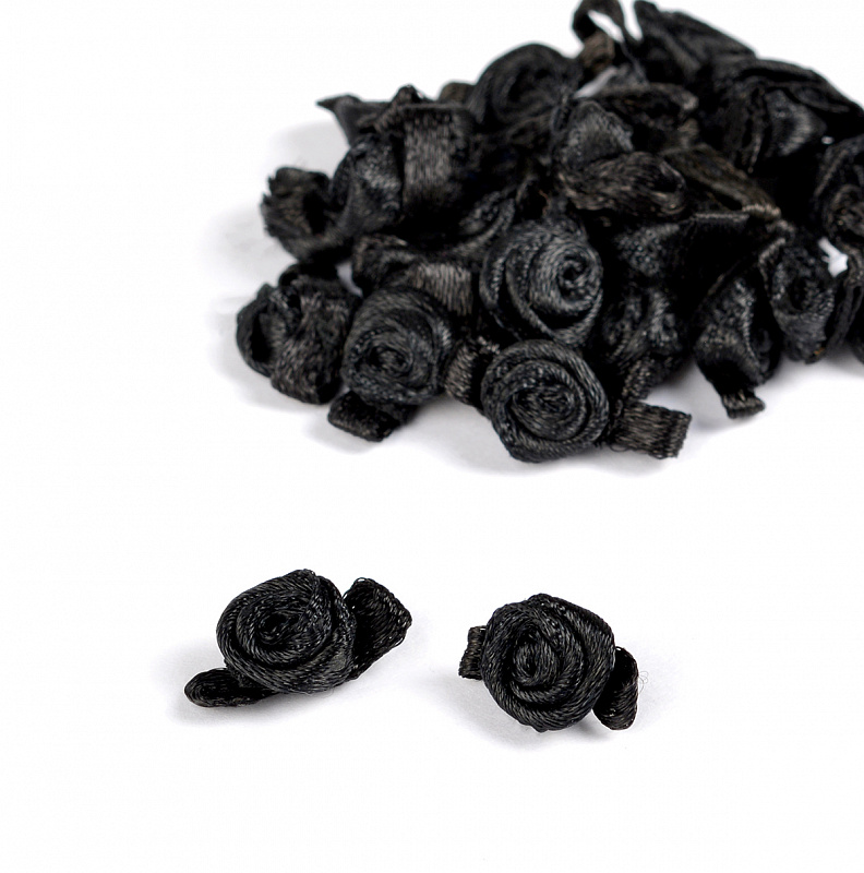 фото Нашивка декоративная для белья Шелковые розочки 10 штук в упаковке черный