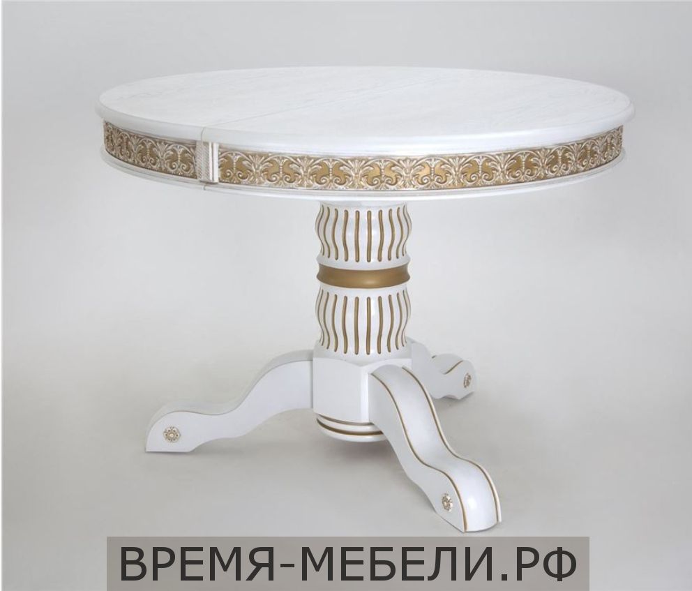 Стол круглый "Милорд" (110х160) Белый+патина золото