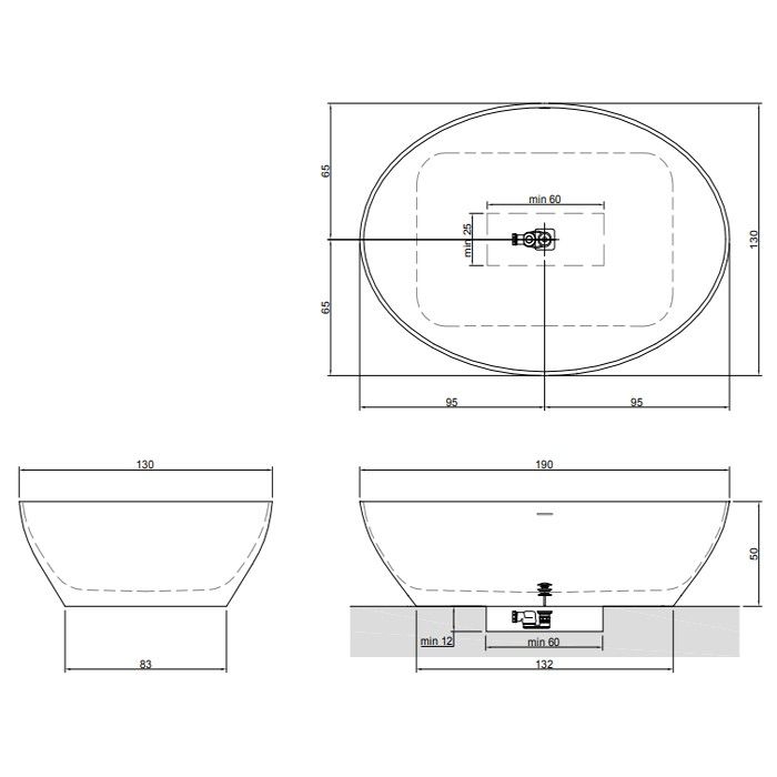 Отдельностоящая ванна Antonio Lupi Solidea Solidea1 190х130 схема 4