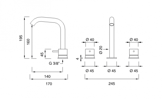 Двухвентильный смеситель для раковины Cea Design MILO360 MIL 78 схема 2