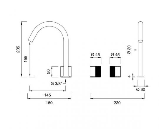 Вентильный смеситель для раковины Cea Design DUET DET 13 излив 23.5 см ФОТО