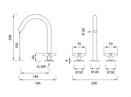 Вентильный смеситель для раковины Cea Design CROSS CRX06 схема 2