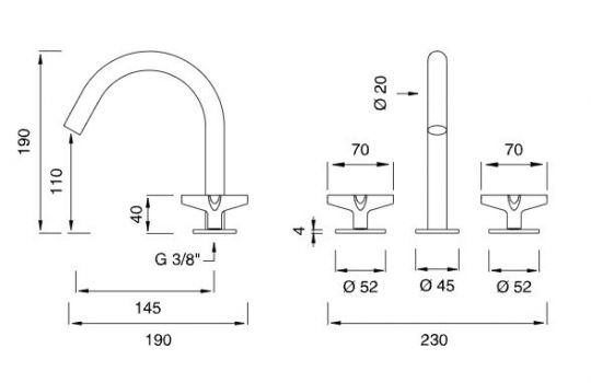 Вентильный смеситель для раковины Cea Design CROSS CRX05 схема 2
