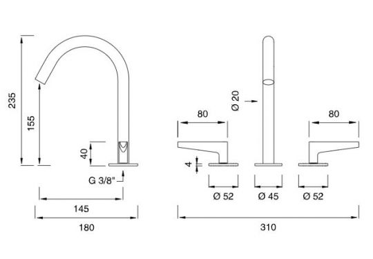 Вентильный смеситель для раковины Cea Design Flag FLG 04 схема 2