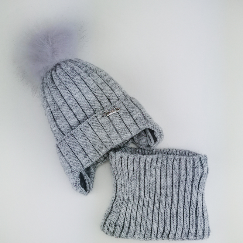 зд1256-51 Комплект вязаный шапка/снуд Fashion серый