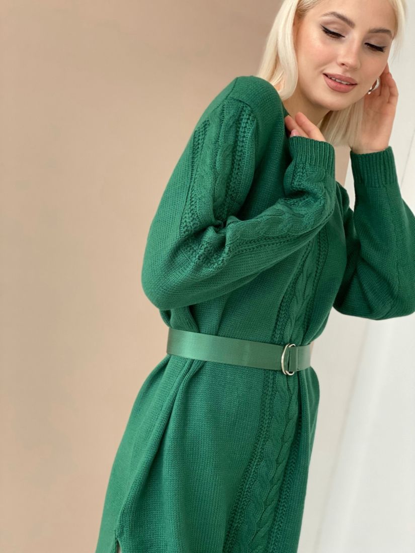 5153 Платье-свитер с косами зелёное