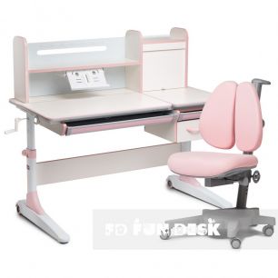 Парта-трансформер для школьника Ginepro Pink Cubby + кресло Brassica Grey Cubby с розовым чехлом