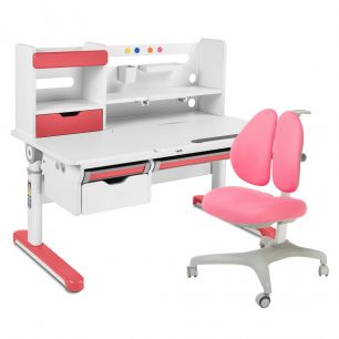 Парта-трансформер для школьника Pensare Pink Fundesk + кресло FunDesk Bello II Grey с розовым чехлом