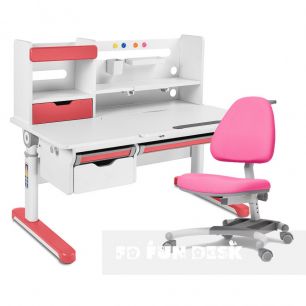 Парта-трансформер для школьника Pensare Pink Fundesk + кресло FunDesk Ottimo Grey с розовым чехлом