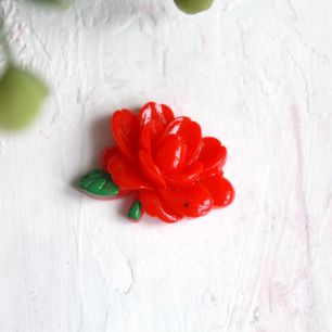 Кукольная миниатюра - Кабошон красный цветок, 2.6 см