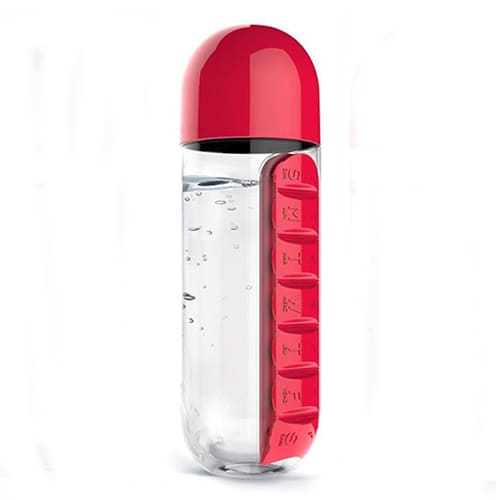 Бутылка с органайзером для таблеток Pill & Vitamin Organizer, цвет – красный.